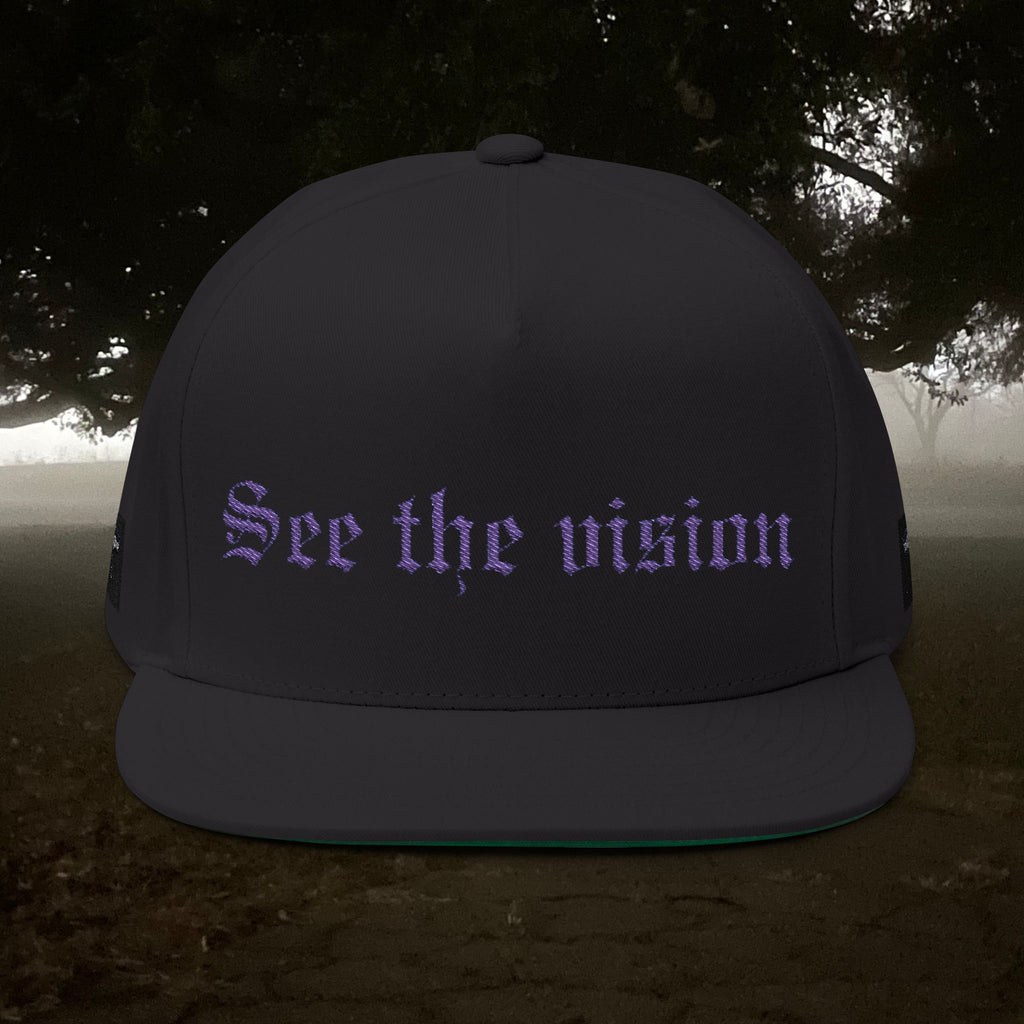 See the Vision Flat Bill Cap — Embroidered Gothic Script Snapback