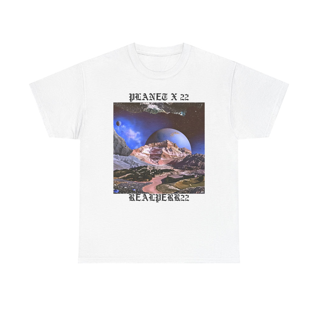 Planet X 22 Graphic Tee — Retro Space Collage T-Shirt ("PLANET X 22 / REALPERR22")