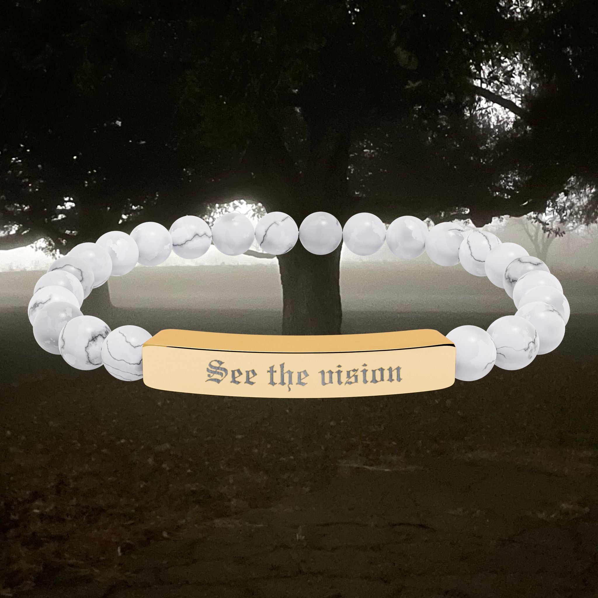 Engraved Natural Stone Bar Bracelet