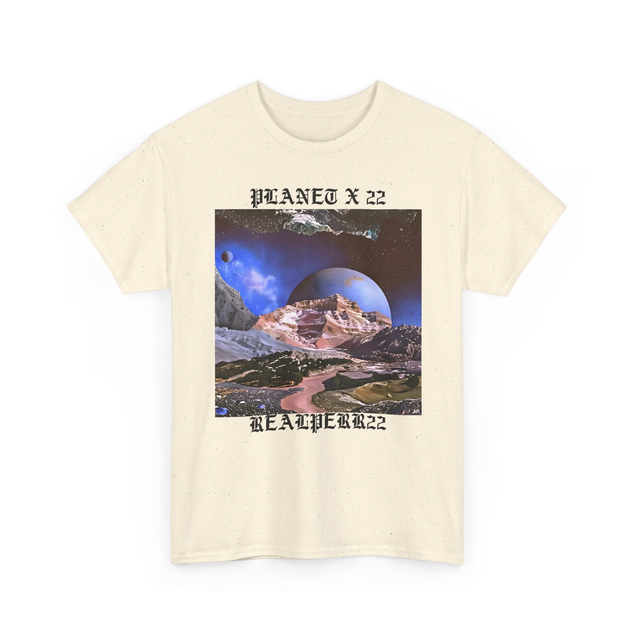 Planet X 22 Graphic Tee — Retro Space Collage T-Shirt ("PLANET X 22 / REALPERR22")