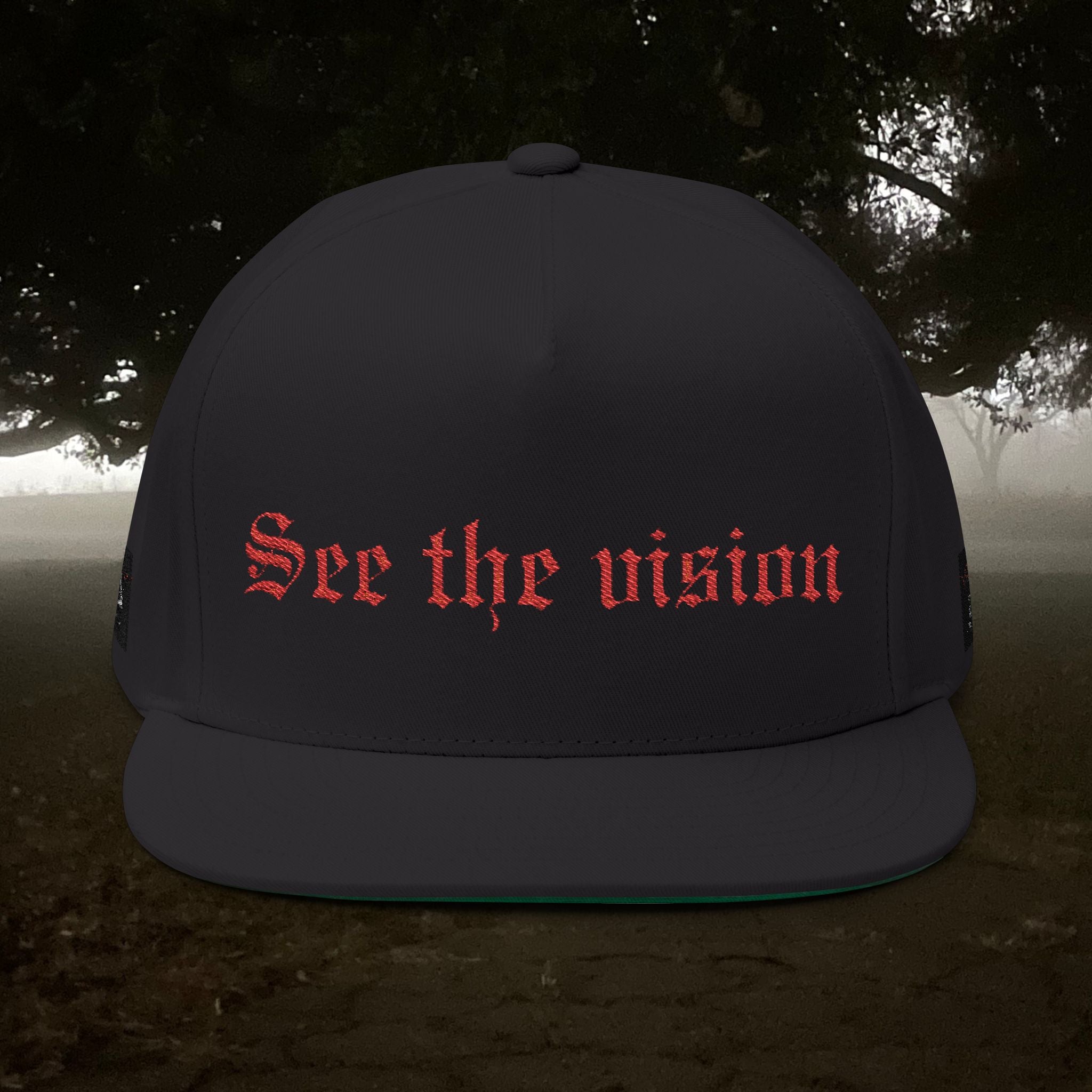 See The Vision Flat Bill Cap — Embroidered Gothic Snapback