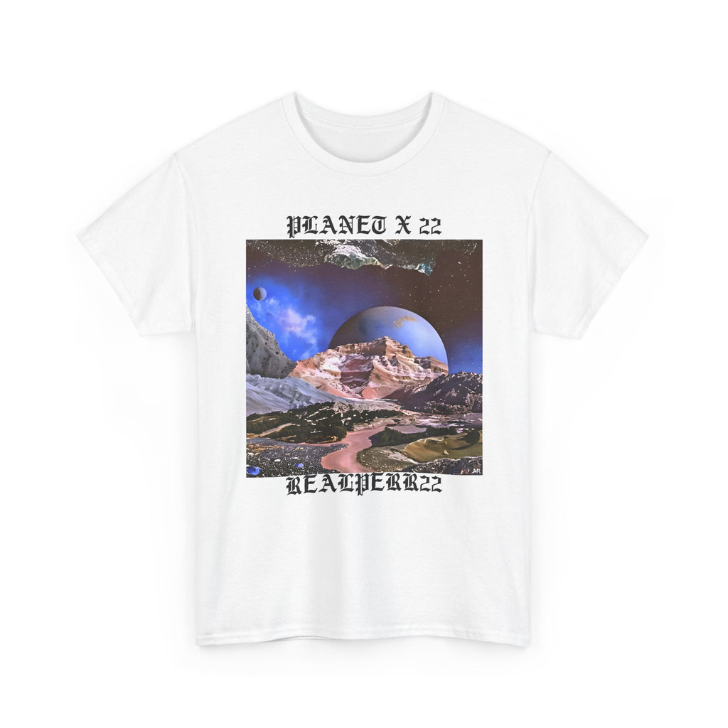 Planet X 22 Graphic Tee — Retro Space Collage T-Shirt ("PLANET X 22 / REALPERR22")