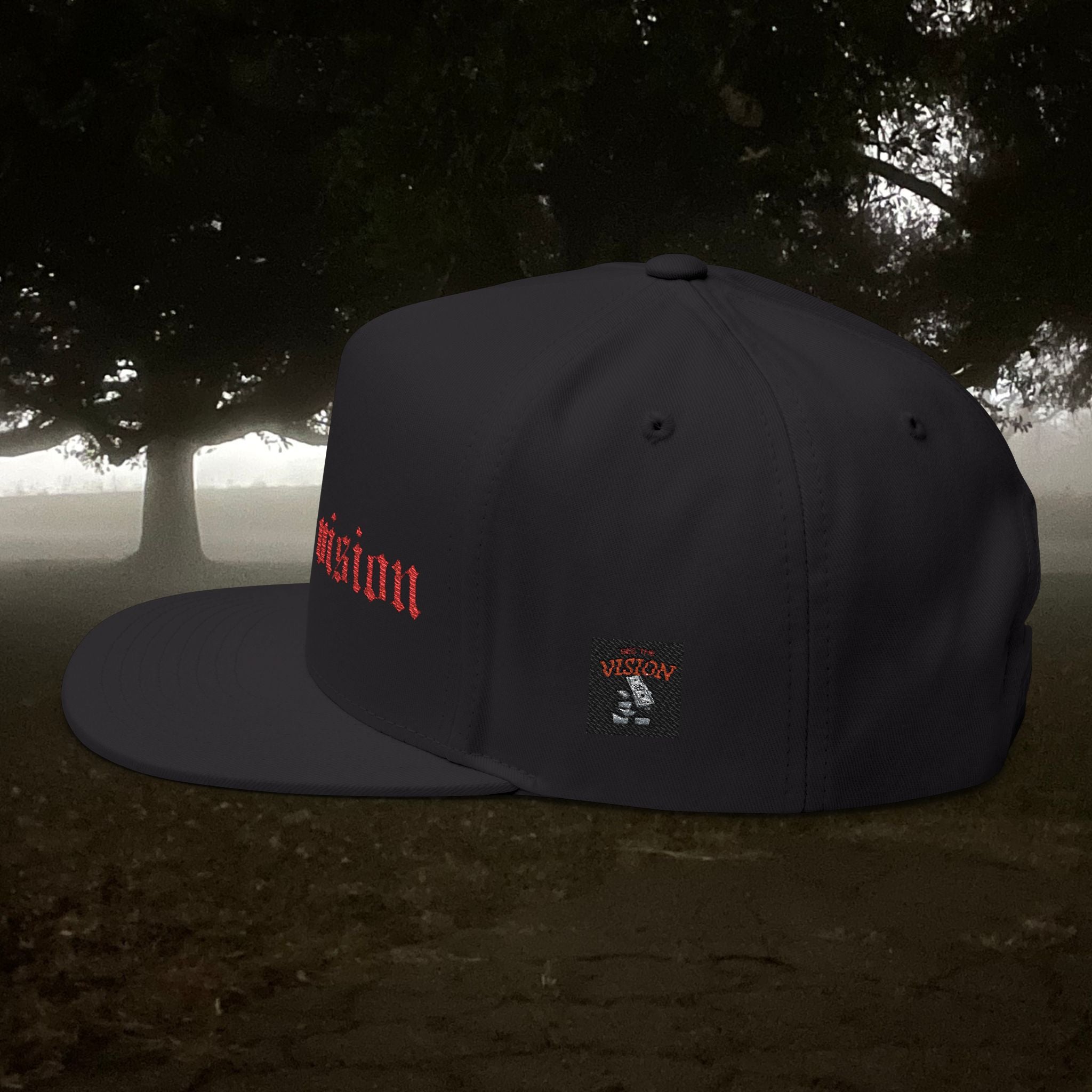See The Vision Flat Bill Cap — Embroidered Gothic Snapback