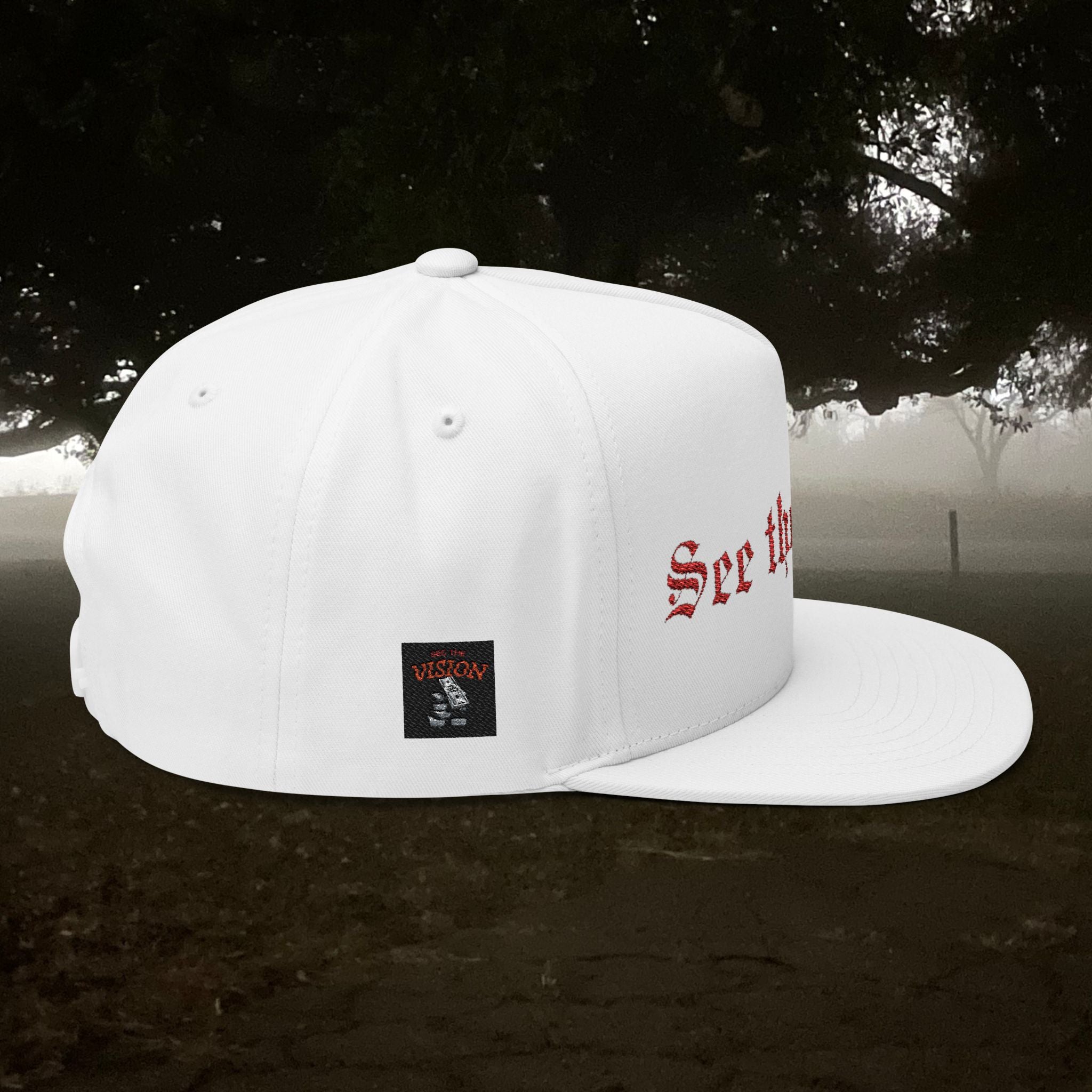 See The Vision Flat Bill Cap — Embroidered Gothic Snapback