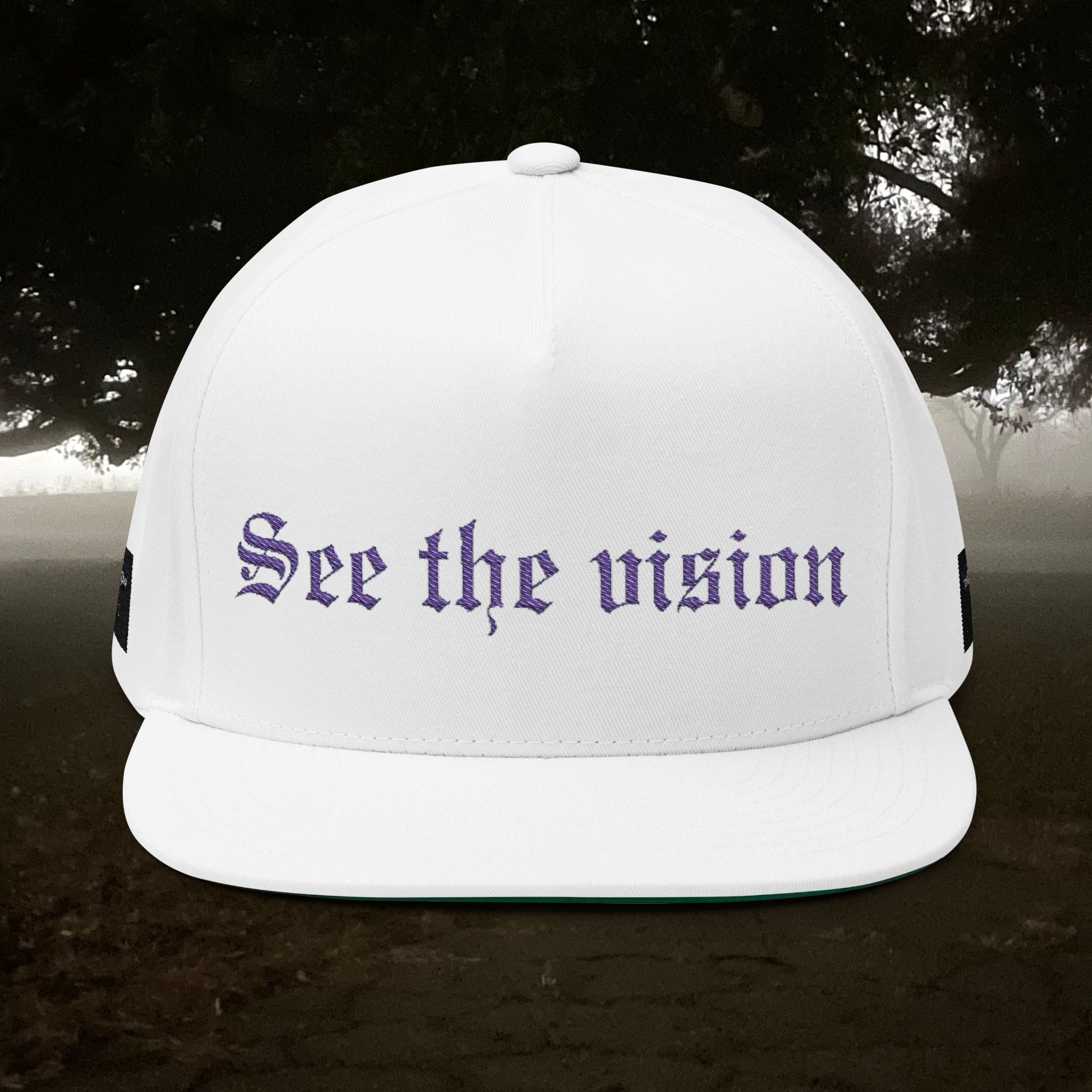 See the Vision Flat Bill Cap — Embroidered Gothic Script Snapback
