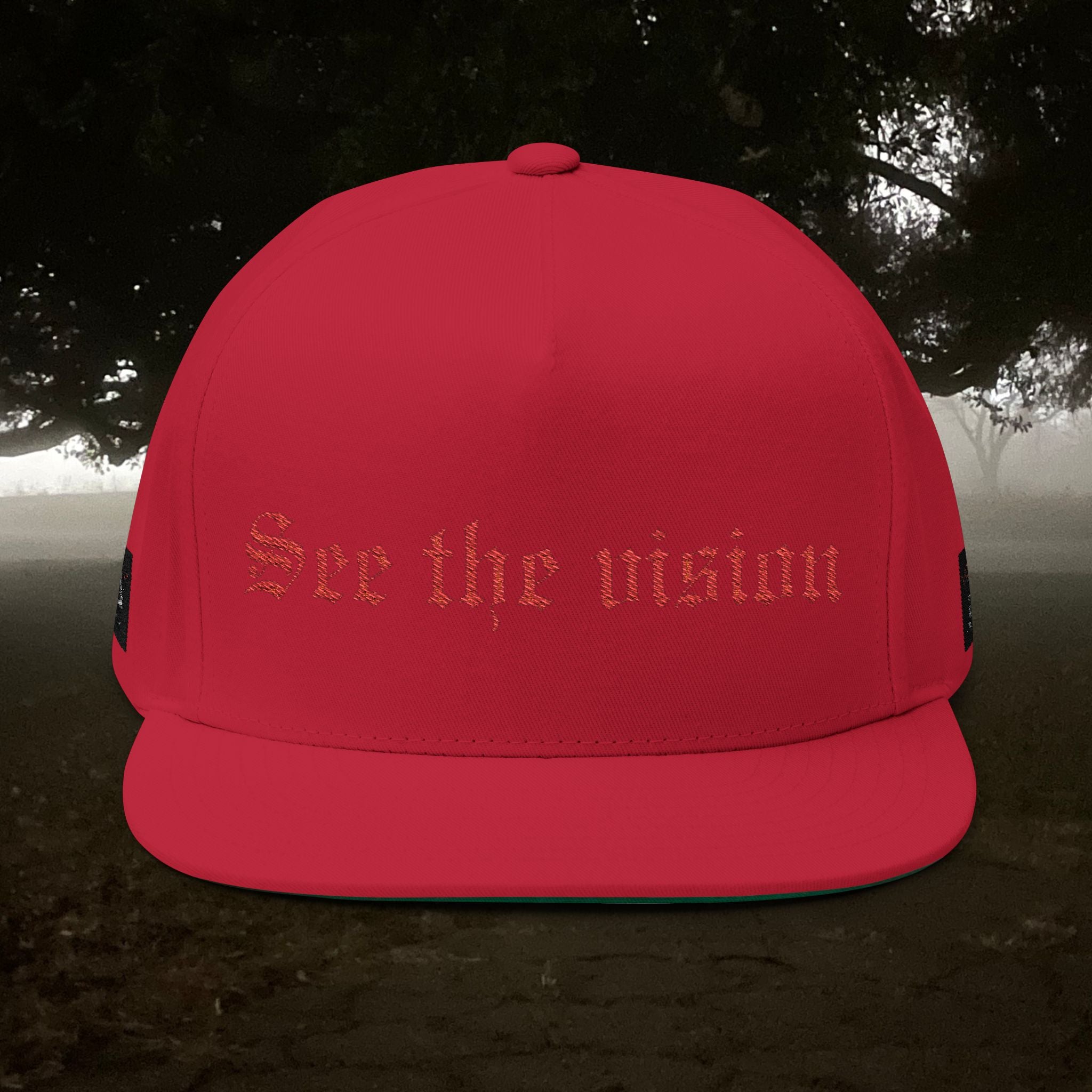 See The Vision Flat Bill Cap — Embroidered Gothic Snapback