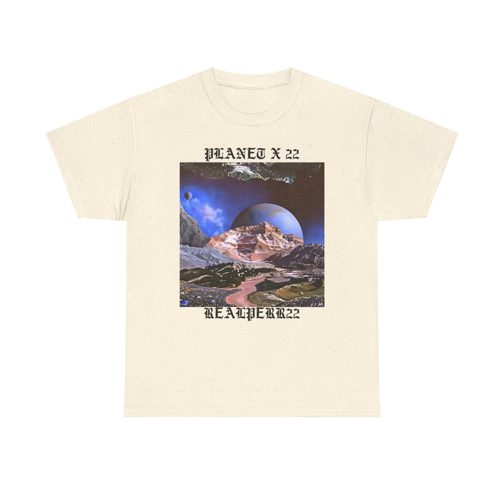 Planet X 22 Graphic Tee — Retro Space Collage T-Shirt ("PLANET X 22 / REALPERR22")